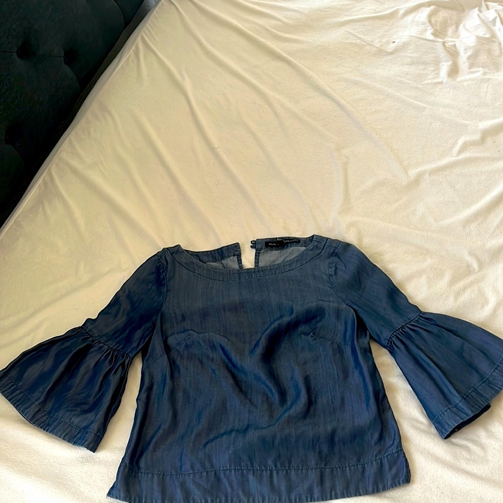 WHBM Chambray or Denim Bell Sleeve Top